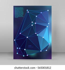 Geometric colors gradient background of bright perspective with lighting glowing triangle 3d effect crystal lattice lines & point circle. Graphic template. Vector EPS 10 business brochure A4 format