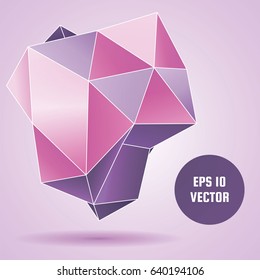Geometric colors volume shape, 3d quartz crystals, abstraction low polygons object, triangle 3d effect magic crystal lattice lines. Vector EPS 10 business brochure