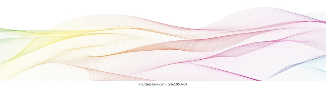 Forma de cinta geométrica colorida, onda arcoiris abstracta sobre fondo blanco. Plantilla de vector premium moderna para banner web, volante, afiche de música de festival electrónico. 