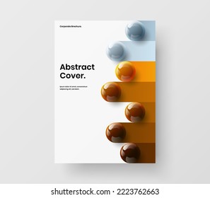 Geometric company brochure A4 design vector template. Minimalistic realistic spheres cover concept.