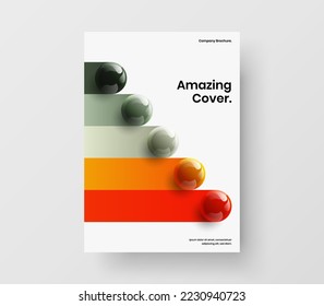 Geometric company cover A4 vector design concept. Clean realistic balls pamphlet illustration.