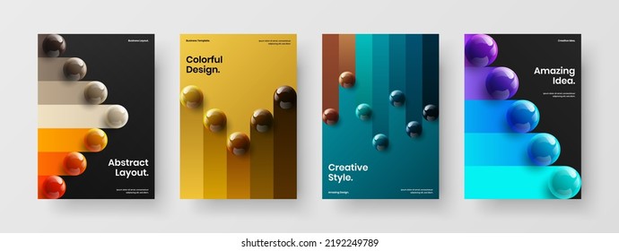 Geometric company cover vector design template bundle. Colorful realistic spheres postcard concept collection.