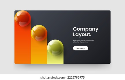 Geometric company cover vector design illustration. Trendy realistic balls website screen template.