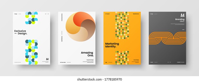 Geometric Company identity brochure template collection. Business presentation vector vertical orientation front page mock up set. Corporate report cover abstract geometric illustration design layout bundle.