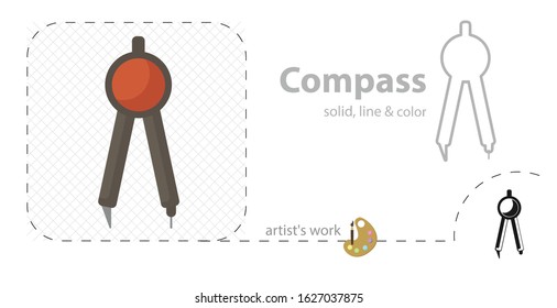 geometric compass flat, solid, line icon