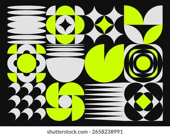 Geometrische Komposition in Schwarz und Neongelb