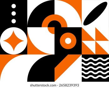 Geometric Composition in Black, White, and Orange Abstract Shapes