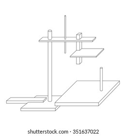 The geometric composition consist objects lying on each other made of thin lines. In perspective.