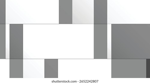 Uma composição geométrica com formas retangulares em vários tons de cinza e branco, com gradientes sutis. O arranjo cria uma sensação de profundidade.