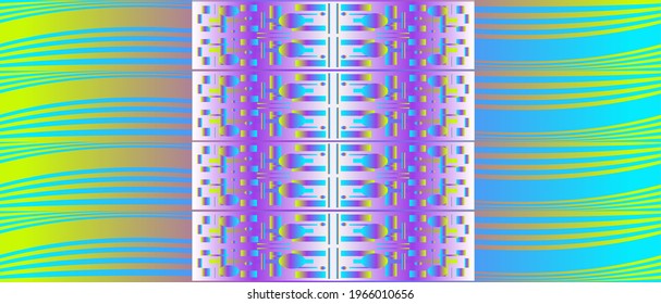 The geometric composition of the figures is purple on a striped green background. Use for design and textures.
