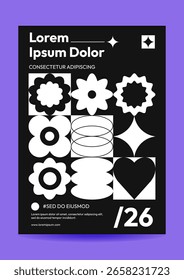 Póster de composición geométrica con Formas Abstractas con corazones, flores y estrellas