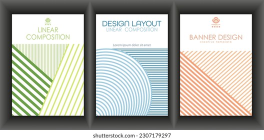 Geometric composition. A set of layouts for the design of banners, posters and posters. Template for book covers, brochures, booklets and catalogs. An idea for creative design
