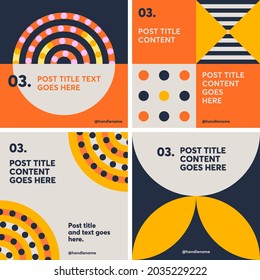 Geometric composition social media instagram carousel post template bundle with modern style and vibrant colour palette