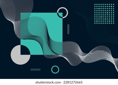 Composición geométrica con diseño de ilustraciones de ondas cuadradas, circulares y lineales