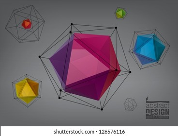 Geometric composition from transparent icosahedron for graphic design