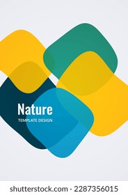 Geometric composition with a transparent overlay of colored rounded, square shapes. Vector illustration.