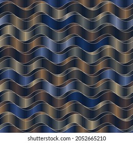 Geometric composition of wavy horizontal lines. 70s vibes. Seamless repeating pattern. Vector image. Perfect for textile, wrapping, print, web, and all kinds of decorative projects.