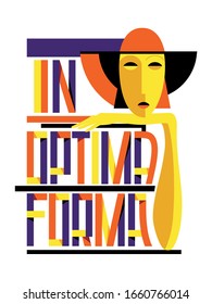 Geometric composition with woman's head, resting on her arm and lettering "In optima forma".