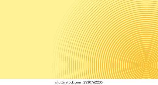 Geometric concentric ripple circle background. Diagonal yellow gradient. Abstract Linear summer background