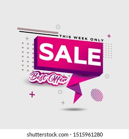 Geometric concept design for sale banners. Memphis style discount offer. Modern promotion template