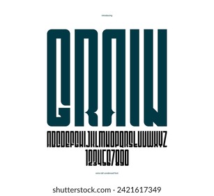 Geometrisches verdichtetes Sans Serif-Schriftzeichen, Vektor-groß und massiv einfache Schrift, Poster- und Werbebriefe und Zahlen-Alphabet für Logos-Header oder Slogans.