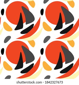 Geometric confetti on white backdrop. Abstract seamless pattern for wallpaper, wrap paper, sleeper, bath tile, apparel or bed linen. Phone case or cloth print. Flat style stock vector illustration