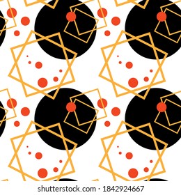 Geometric confetti on white backdrop. Abstract seamless pattern for wallpaper, wrap paper, sleeper, bath tile, apparel or bed linen. Phone case or cloth print. Flat style stock vector illustration