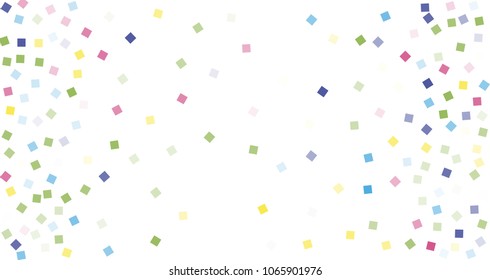 Geometric confetti vector background. Scatter of square elements. Random colored squares.  Dynamic vector illustration for decorations, paper packaging, textile