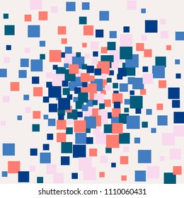 Geometric confetti vector background. Scatter of square elements. Random colored squares. Dynamic vector illustration for decorations, paper packaging, textile

