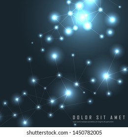 Geometric connect background. Lines and dots on a dark background. Scientific vector background