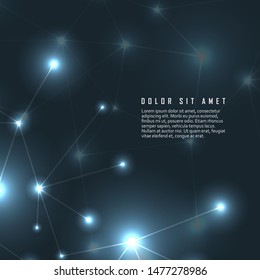 Geometric connect background. Lines and dots on a dark background. Scientific vector background