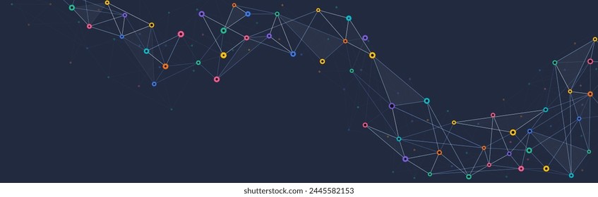 Fondo geométrico conectado. Puntos y líneas de conexión. Conexión de red global. Plantilla de Anuncio para la tecnología.