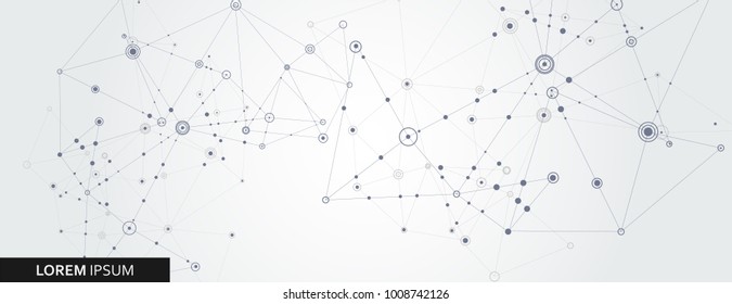 Geometric connected line and dots. Simple technology graphic background. Vector banner design.