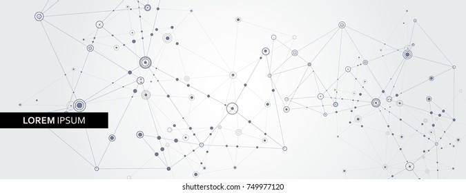 Geometric connected line and dots. Simple technology graphic background. Vector banner design.