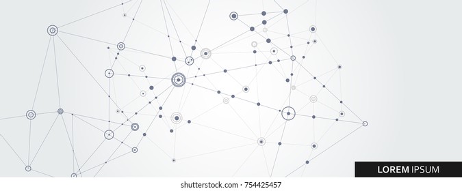 Geometric connected line and dots. Simple technology graphic background. Vector banner design.