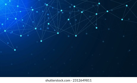 Geometric with connecting dots and lines background of science and technology. Global network connection and communication concept design. Vector illustration.