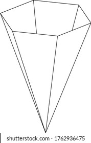 Geometric construction of a hollow right hexagonal pyramid. The base is a hexagon and the faces are isosceles triangles, vintage line drawing or engraving illustration. - Shutterstock ID 1762936475