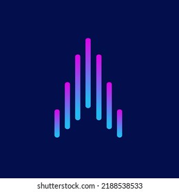Logo de construcción geométrica. Mínimo, estilo digital. Icono de diseño moderno aislado en fondos oscuros. Ilustración gráfica. Símbolo creativo sagrado de geometría. Señal de web, tecnología, triángulo. Flecha, marca de dirección.