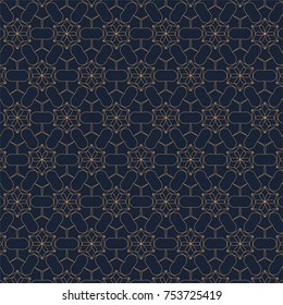 Geometric contour pattern on blue background. Hand drawn organic abstract background.