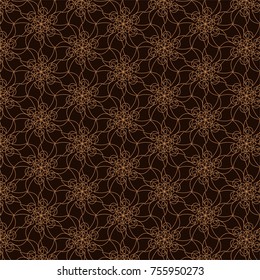 Geometric contour pattern on brown background. Hand drawn organic abstract background. Coffee color	
