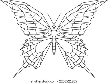 Contorno geométrico mariposa estilizada. Ilustración vectorial aislada en blanco.