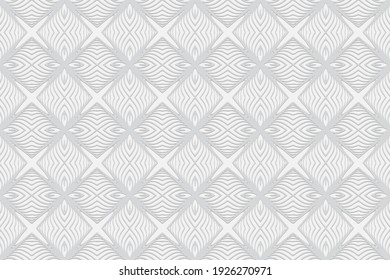 Geometric convex volumetric 3D ornament from a relief ethnic texture.Figured white background from elements in the style of doodling.