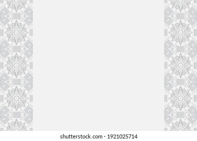 Geometric convex volumetric 3D pattern with a relief ornament from ethnic elements and original figures in the style of the peoples of India on a white background with vertical inserts.