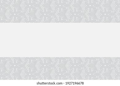 Geometric convex volumetric background from a relief ethnic pattern. Horizontal inserts. 3d white wallpaper with stylized shapes.