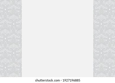 Geometric convex volumetric background from a relief ethnic pattern. Vertical inserts. 3d white wallpaper with stylized shapes