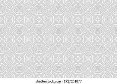 Geometric convex volumetric background from a relief ethnic pattern. 3d white wallpaper based on Mexican, Indian motives for presentations, websites. 