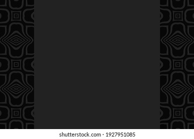 Geometric convex volumetric background from a relief ethnic pattern. Vertical inserts. 3d black exotic wallpaper based on the peoples of Africa for presentations. 