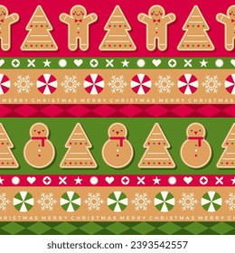 Geometric cookies, candy, snowflake and symbol  seamless striped pattern design for christmas holidays background.