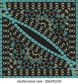 Geometric corner frame pattern ethnic tile colorful abstract background vector