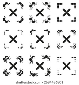 Geometric corner pattern. Abstract cross element. Black white vector design. Modern repeating ornament. EPS 10.